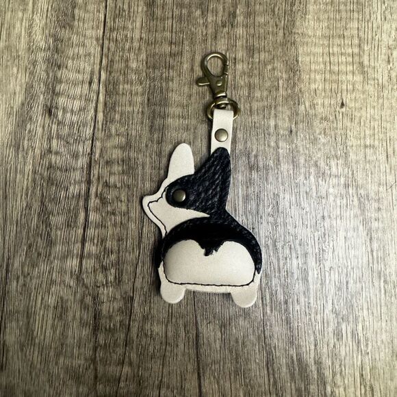 PEBBLED BLACK Leather Purse Charm FAST SHIP Portland Leather Dog Lover CHESTER - Picture 2 of 4